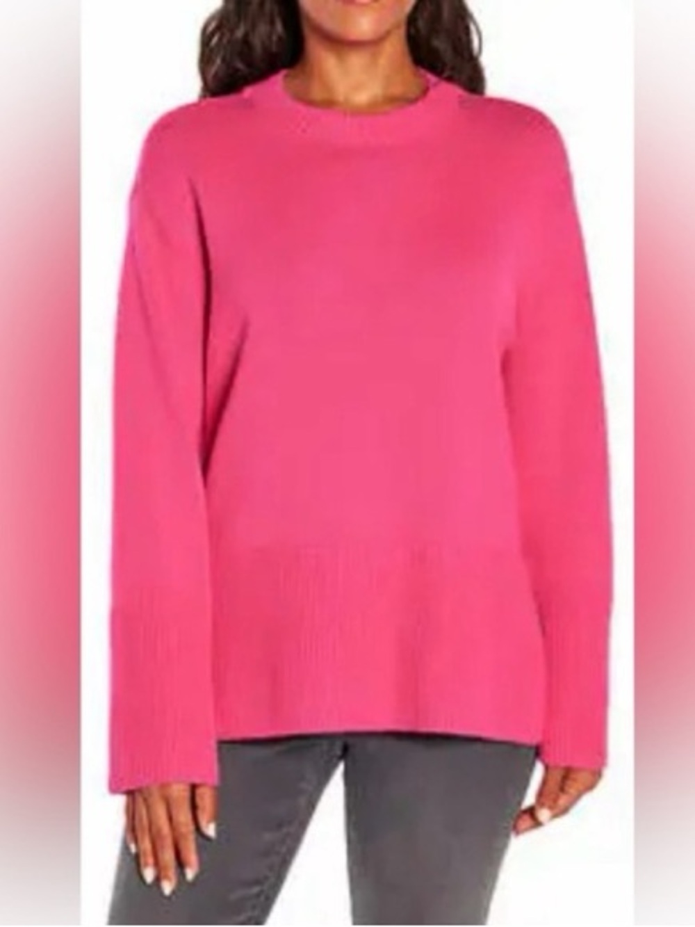 Gap Hot Pink Crewneck Cotton Knit Sweater Size L